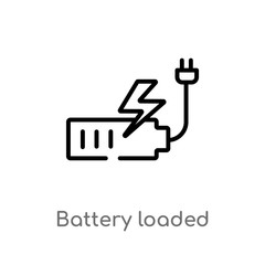 outline battery loaded vector icon. isolated black simple line element illustration from user interface concept. editable vector stroke battery loaded icon on white background