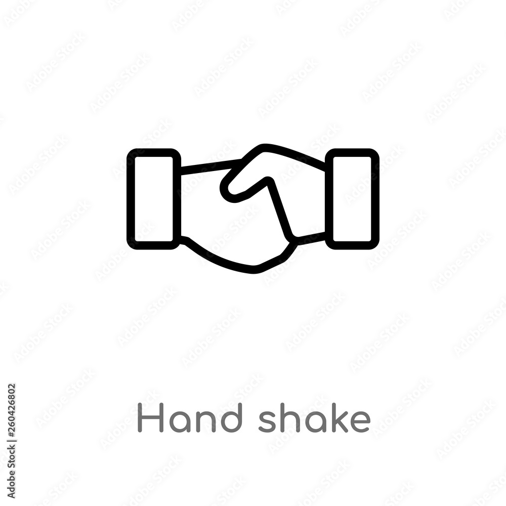 Aufkleber outline hand shake vector icon. isolated black simple line element illustration from customer servic