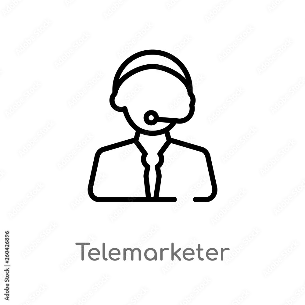 Poster outline telemarketer vector icon. isolated black simple line element illustration from customer serv