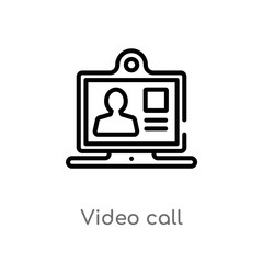 outline video call vector icon. isolated black simple line element illustration from customer service concept. editable vector stroke video call icon on white background