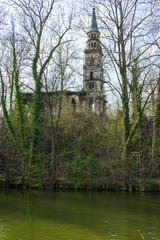 Fototapeta premium Old church ruin on an island in the lake