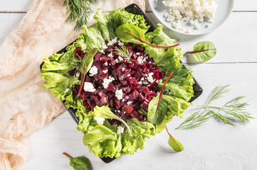 Beet salad with cottage cheese and herbs