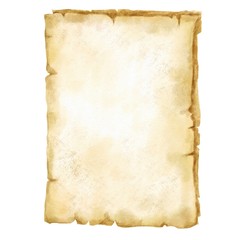 Hand drawn vintage old watercolor sheet of paper isolated on white background.  