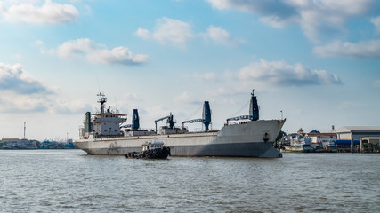 Cargo boat in Mahachai Pier , Samut Sakhon Province Thailand 