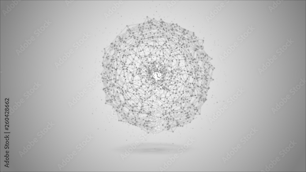 Aufkleber sphere abstract gray digital data system nodes and connection paths. 3d illustration rendering.