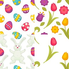 Eggs and flowers Easter seamless patterns spring holiday vector