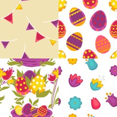 Eggs and flowers Easter seamless patterns spring holiday vector