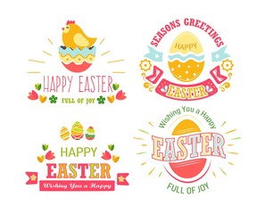 Happy Easter isolated icons religious holiday cake and eggs