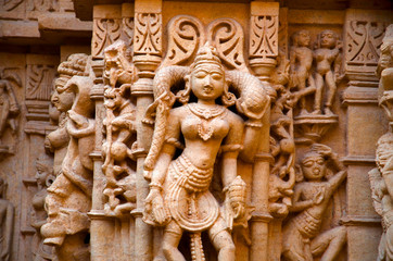 Beautifully carved idols, Jain Temple, situated in the fort complex, Jaisalmer, Rajasthan, India.