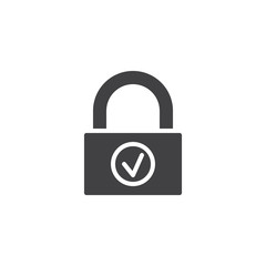 Protected lock vector icon. Padlock with check mark filled flat sign for mobile concept and web design. Password private protection glyph icon. Symbol, logo illustration. Pixel perfect vector