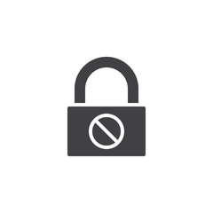 Prohibited protection lock vector icon. filled flat sign for mobile concept and web design. Forbidden padlock glyph icon. No password encryption symbol, logo illustration. Vector graphics