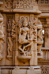 Beautifully carved idols, Jain Temple, situated in the fort complex, Jaisalmer, Rajasthan, India.