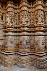 Beautifully carved idols, Jain Temple, situated in the fort complex, Jaisalmer, Rajasthan, India.
