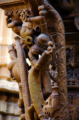 Beautifully carved idols, Jain Temple, situated in the fort complex, Jaisalmer, Rajasthan, India.