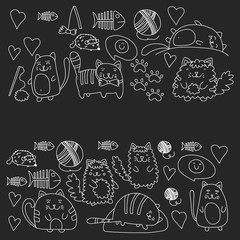 Vector pattern with cute little cats and kittens for children.