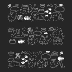 Vector pattern with cute little cats and kittens for children.