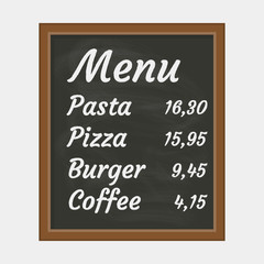 Obraz premium Menu board for cafe or restaurant with chalkboard texture. Vector illustration.