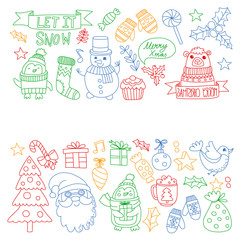Christmas element in doodle kids drawing style. Vector pattern.