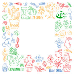 Vector pattern for backgrounds. Cute gardening. Icons for banners.