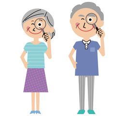 ポップなシニア夫婦　夏服　虫眼鏡