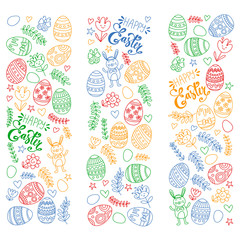 Happy Easter. Vector pattern with eggs, bunny, flowers.