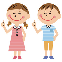 ポップな男の子と女の子　夏服　いいね！ポーズ