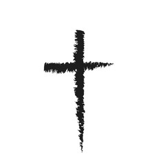 Hand drawn black grunge cross icon, simple Christian cross sign, hand-painted cross