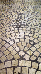 Fan design cobbled pavement in Malaga pedestrian street