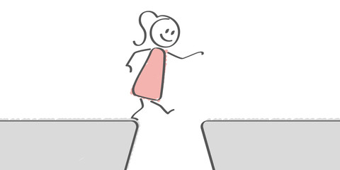 Stick Figure - woman jumping over cliff