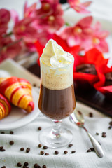 cold coffee with ice cream. iced coffee with ice cream  and whipped cream