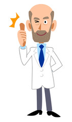 サムズアップする白衣の男性　髭