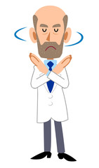 拒絶する白衣の男性　髭