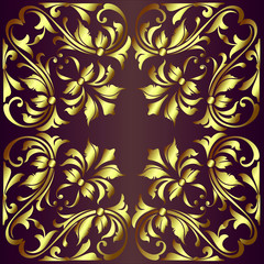 Vintage background mandala card with golden lace ornaments and art deco floral decorative elements