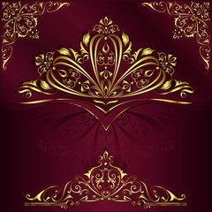 Vintage background mandala card with golden lace ornaments and art deco floral decorative elements