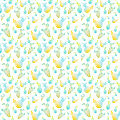 Watercolor hand painted cactus seamless pattern. Colorful vibrant turquoise and yellow cactus succulents for your design