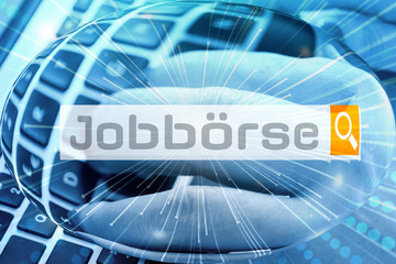 Eine Frau am Computer, Suchmaschine und Jobbörse