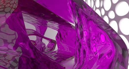 Abstract white and colored gradient glasses interior multilevel public space with window. 3D illustration and rendering.