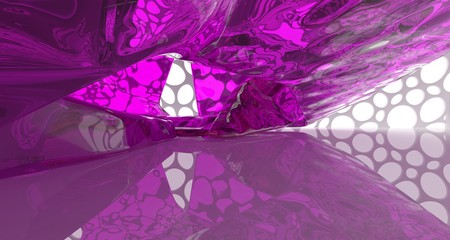 Abstract white and colored gradient glasses interior multilevel public space with window. 3D illustration and rendering.