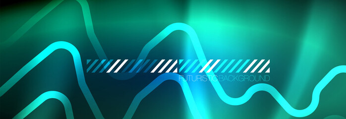 Neon glowing techno lines, hi-tech futuristic abstract background template with square shapes