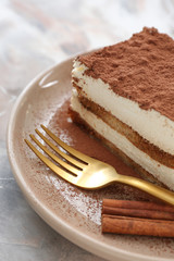Tasty tiramisu on plate