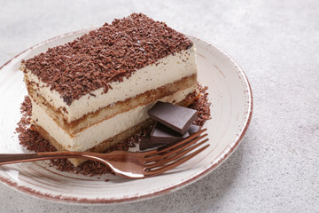 Tasty tiramisu on plate