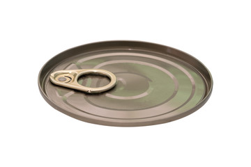 Close up of aluminum cans lid isolated on white