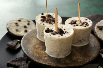 Tasty ice cream on plate