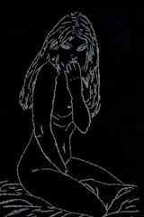 embroidered white and yellow thread girl on a black background