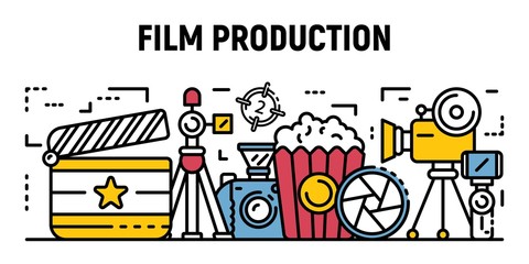 Studio film production banner. Outline illustration of studio film production vector banner for web design