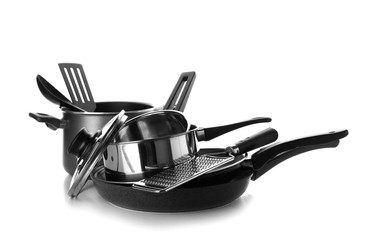 Set of kitchen utensils on white background