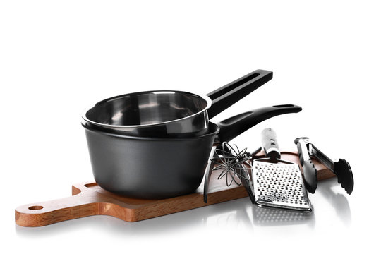 Set of kitchen utensils on white background