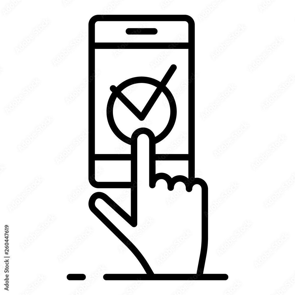 Poster smartphone vote check mark icon. outline smartphone vote check mark vector icon for web design isola