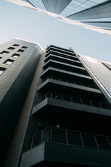 Minimalism in architecture and buildings. The black facade of the house and textures.