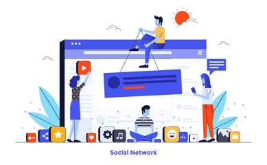 Flat color Modern Illustration design - Social Network
